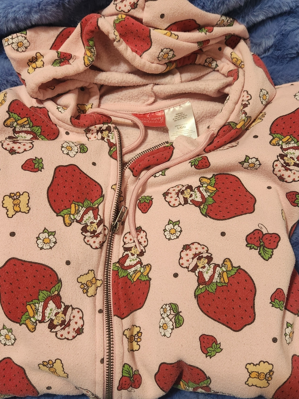Strawberry-Print Pink Zip Hoodie